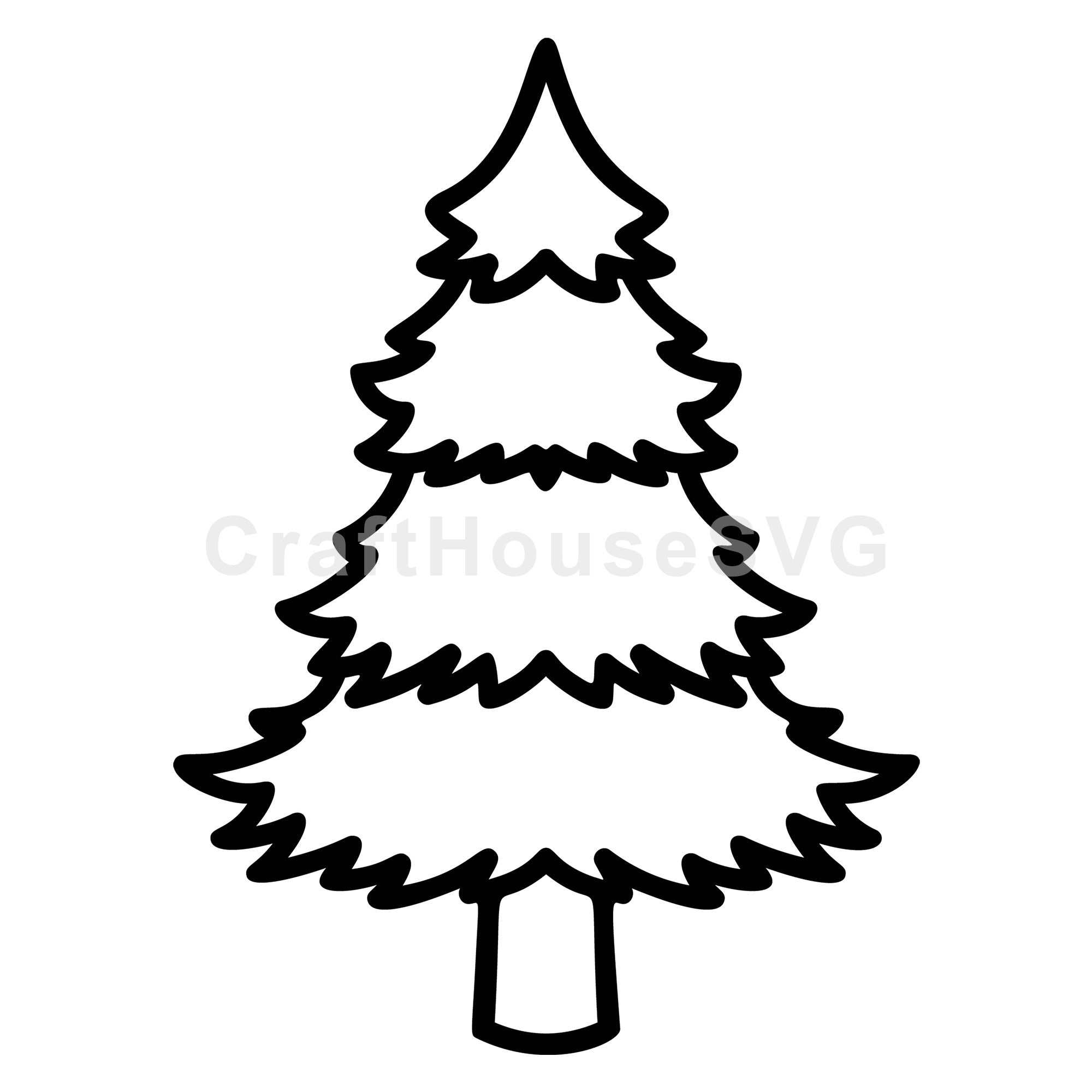 Fluffy Layered Christmas Tree Line Art SVG