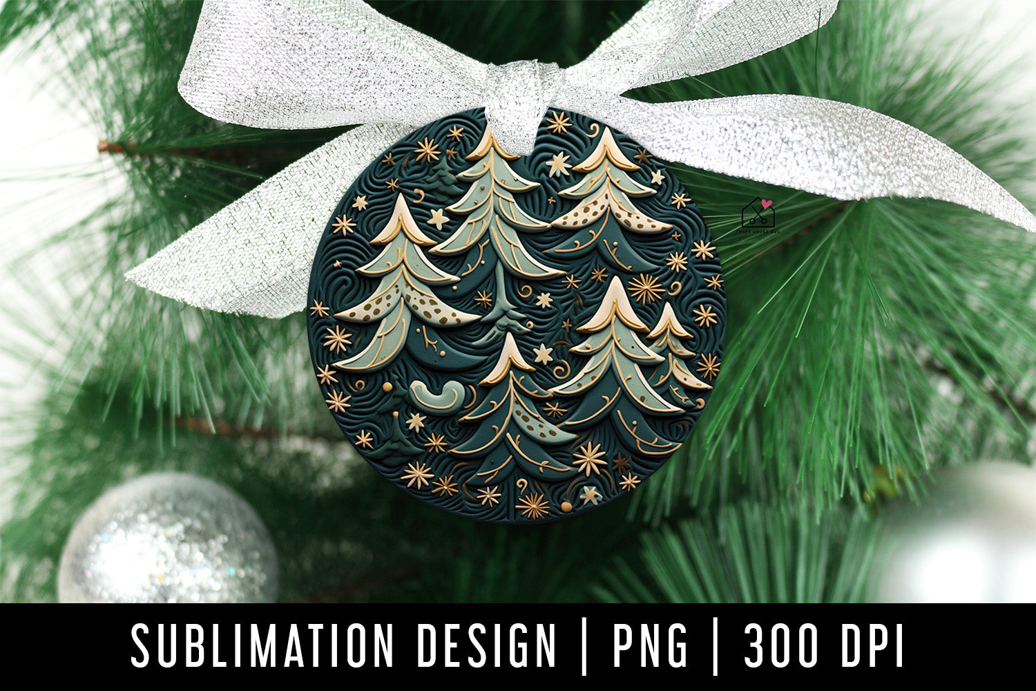 Christmas Trees 3D Ornament Sublimation Design PNG