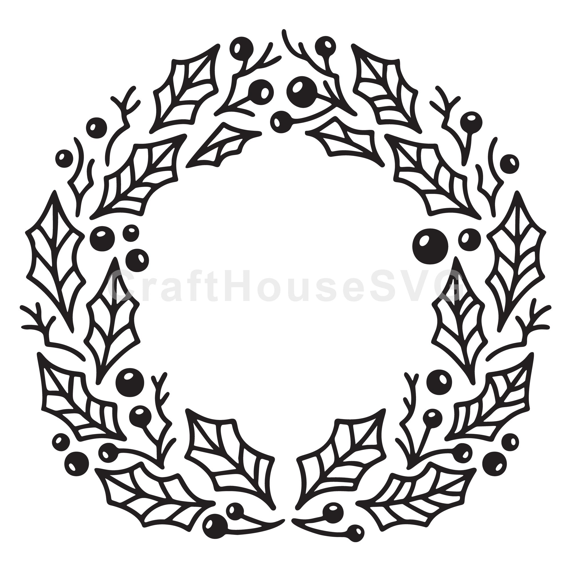 Traditional Holly Christmas Wreath SVG