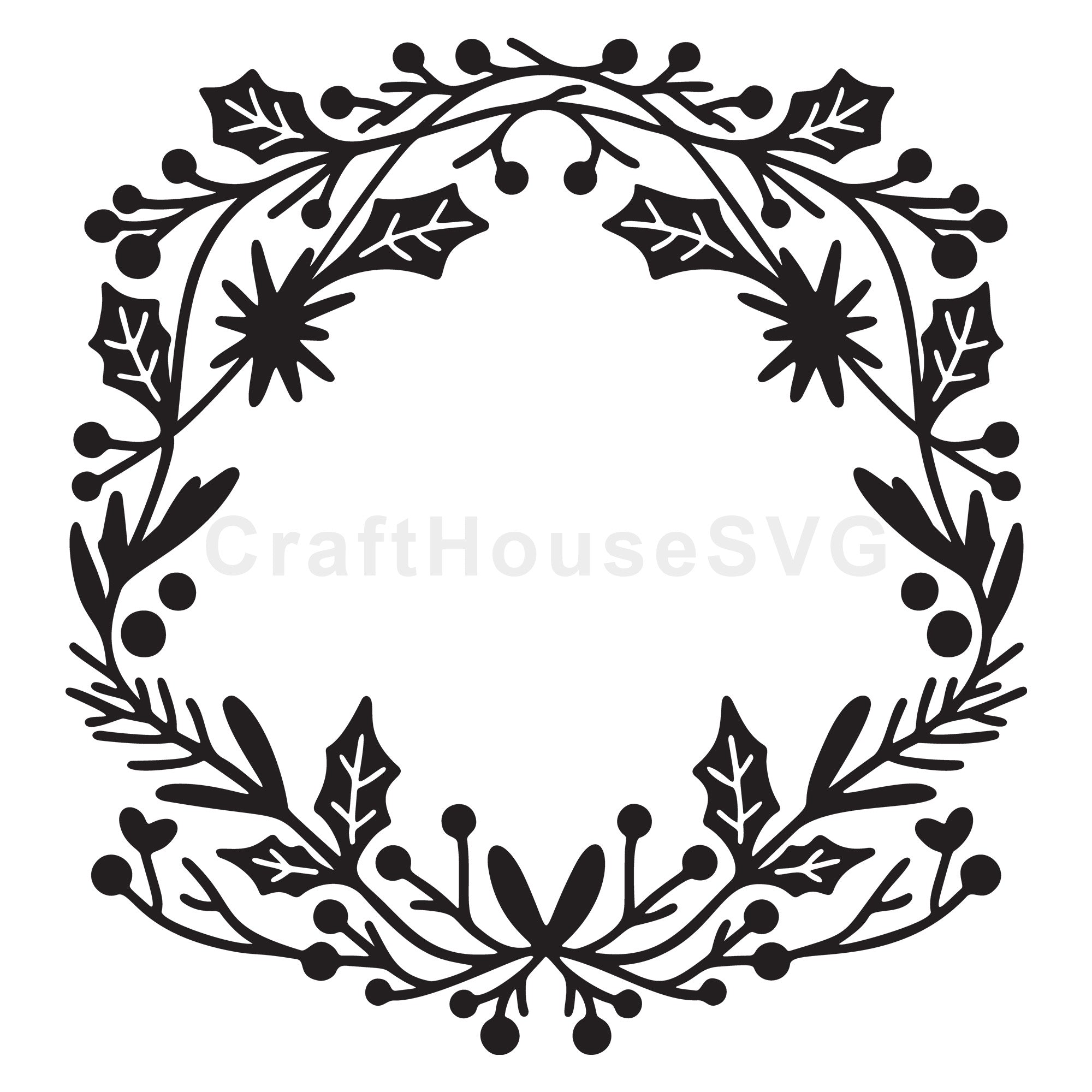 Starry Holly Christmas Wreath SVG