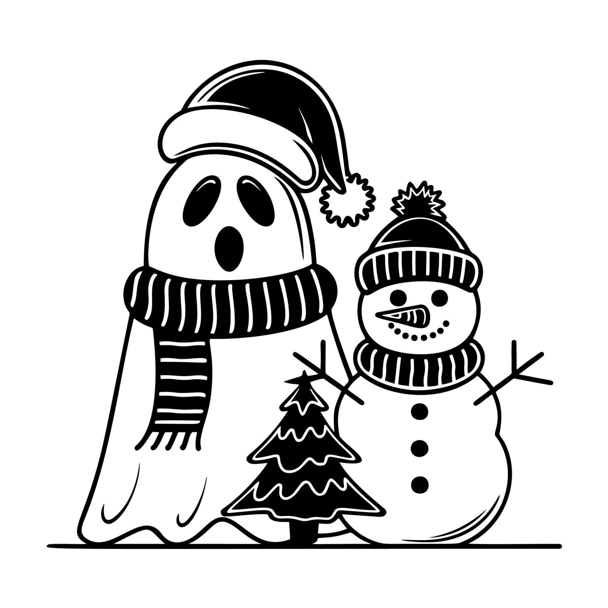 Christmas Ghost and Snowman SVG design for Cricut, Silhouette, laser cutting, vinyl, sublimation, and craft projects.