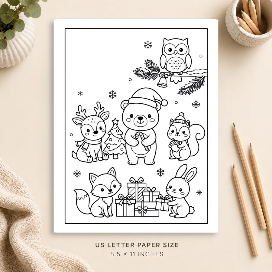 Christmas Animals Coloring Page 1
