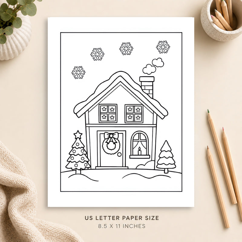 Christmas Cottage Coloring Page