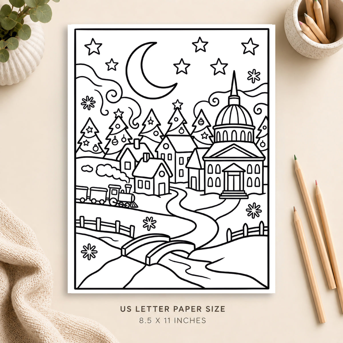 Christmas Village Coloring Page 1