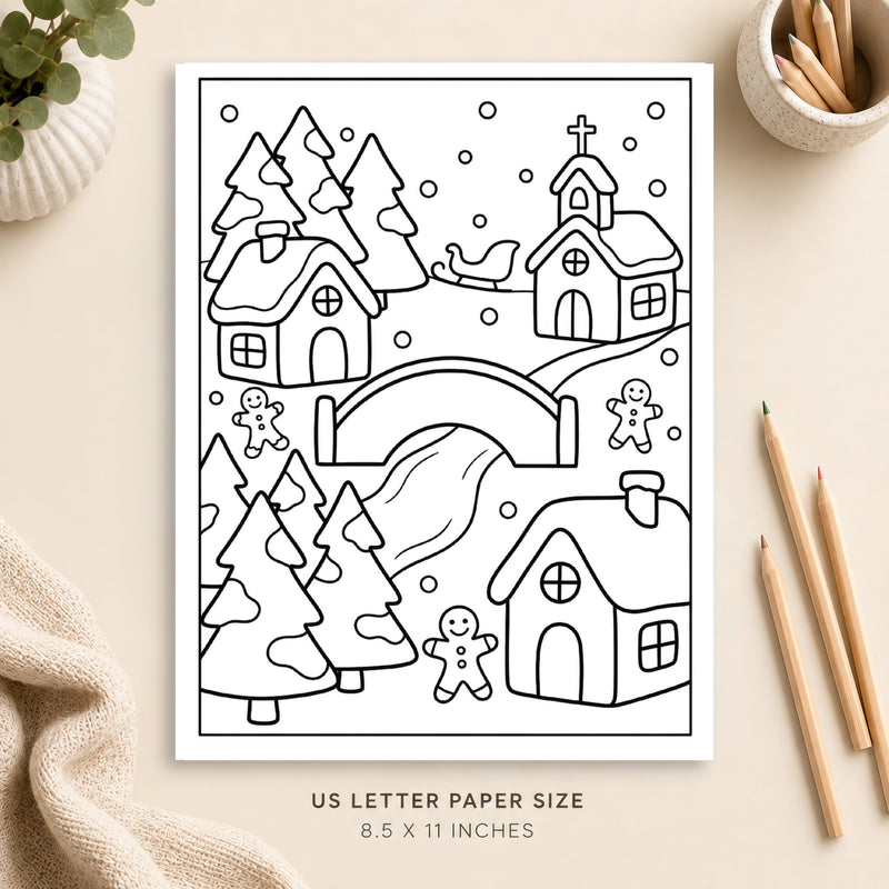 Christmas Village Coloring Page 2