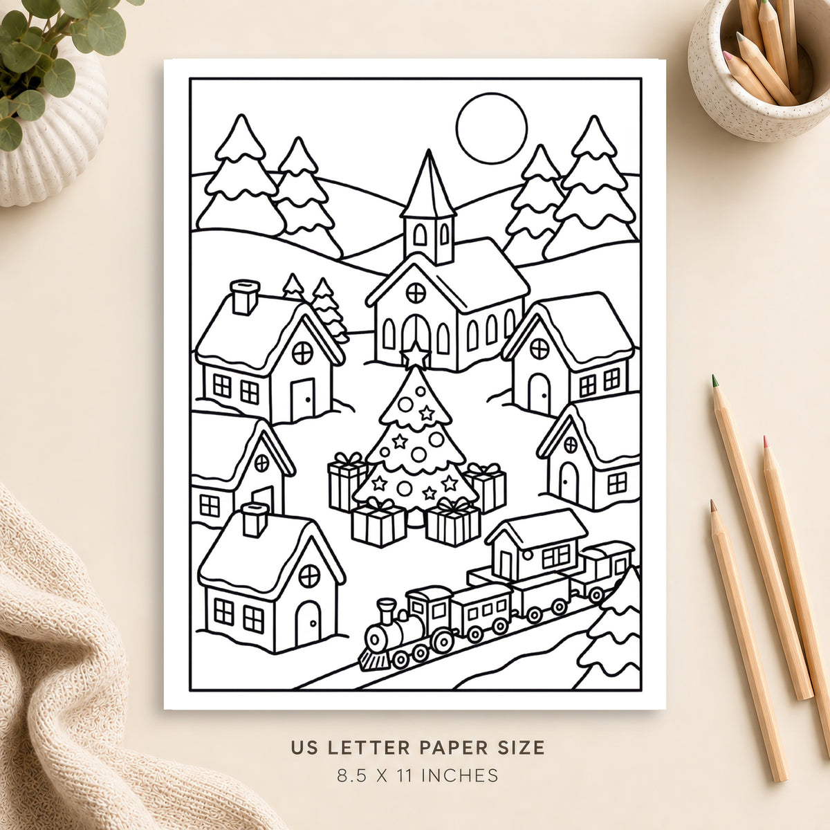 Christmas Village Coloring Page 4