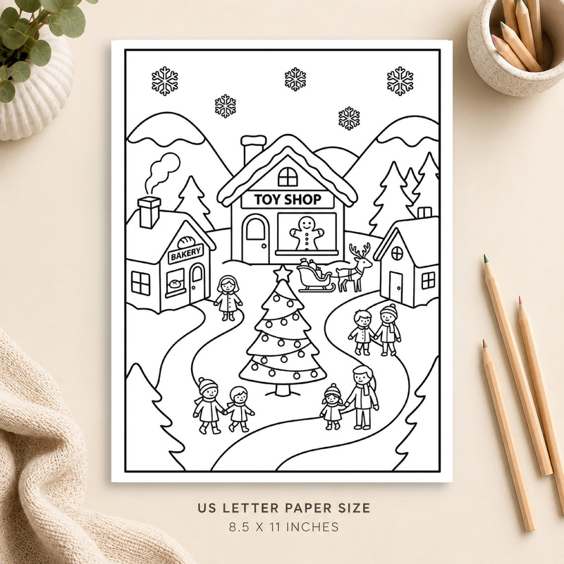 Christmas Village Coloring Page 5