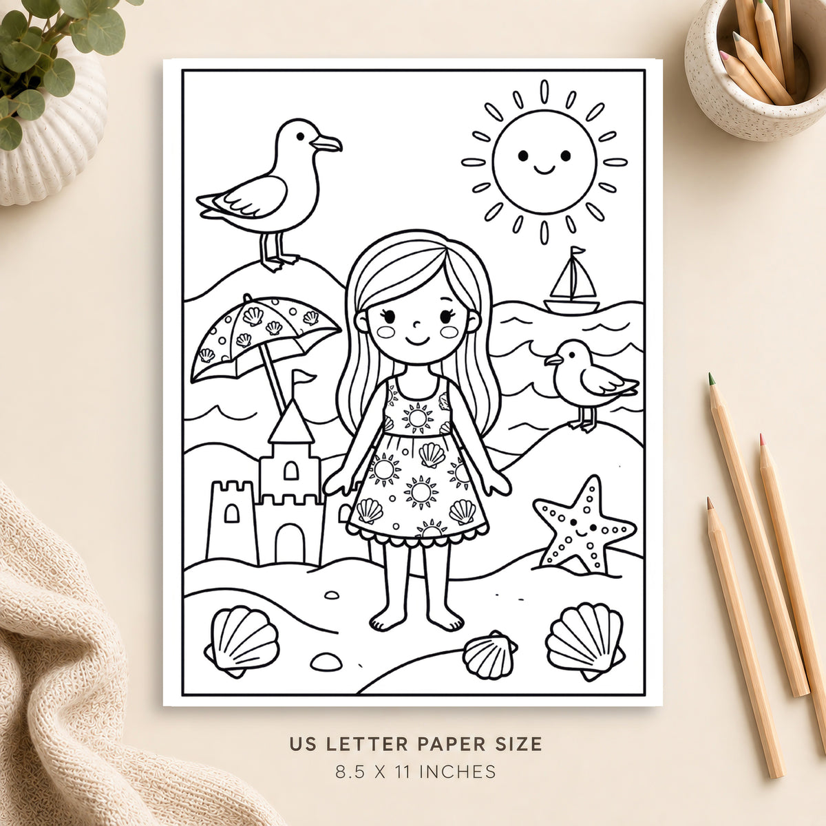 Coastal Girly Coloring Page 2
