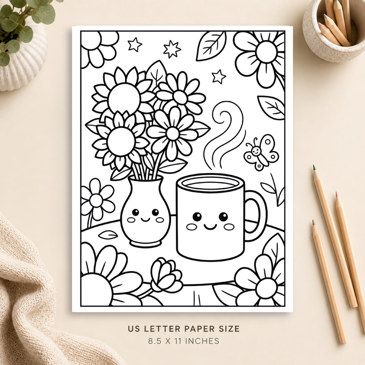 Coffee and Flowers Coloring Page 4