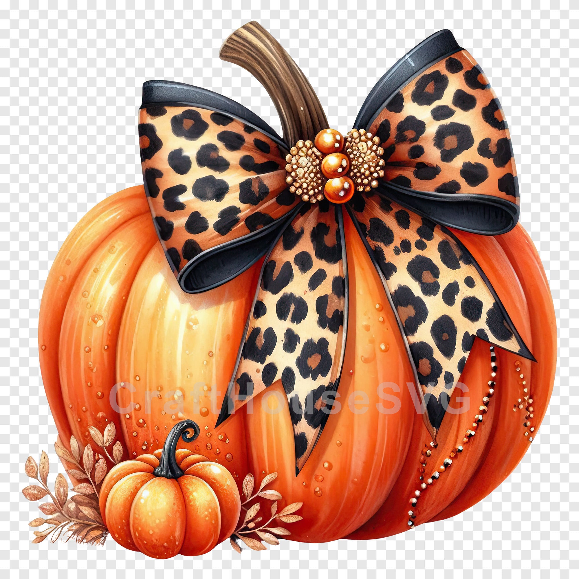 Coquette Pumpkin Leopard Prints Bow PNG Clip Art Sublimation