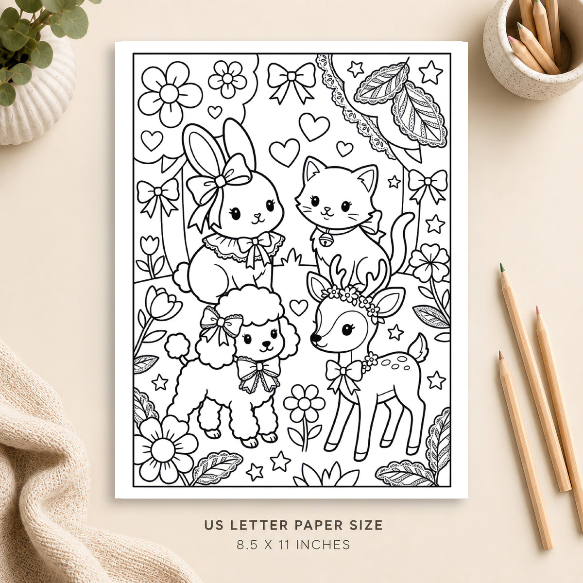 Coquette Animals Coloring Page 1