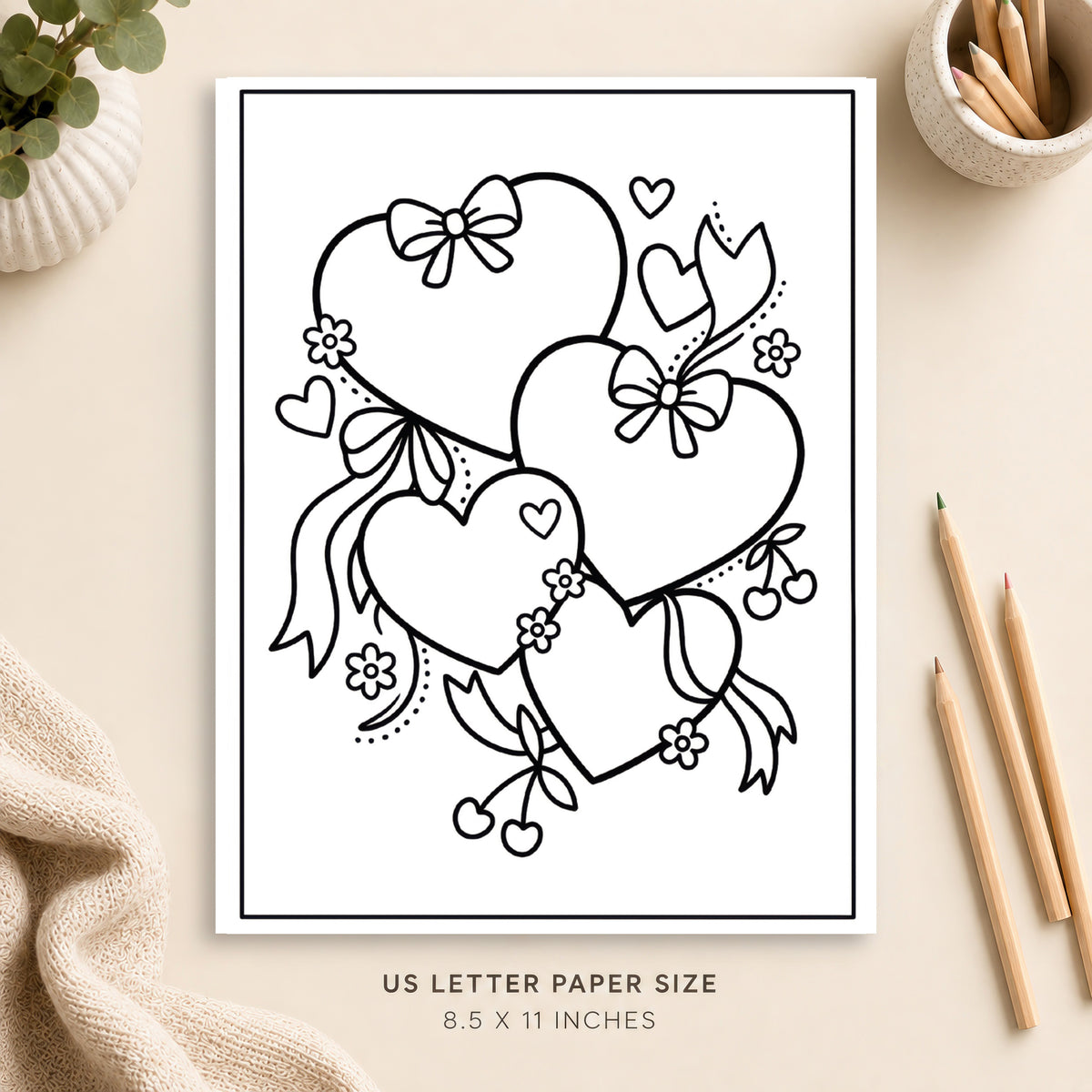 Coquette Hearts Coloring Page
