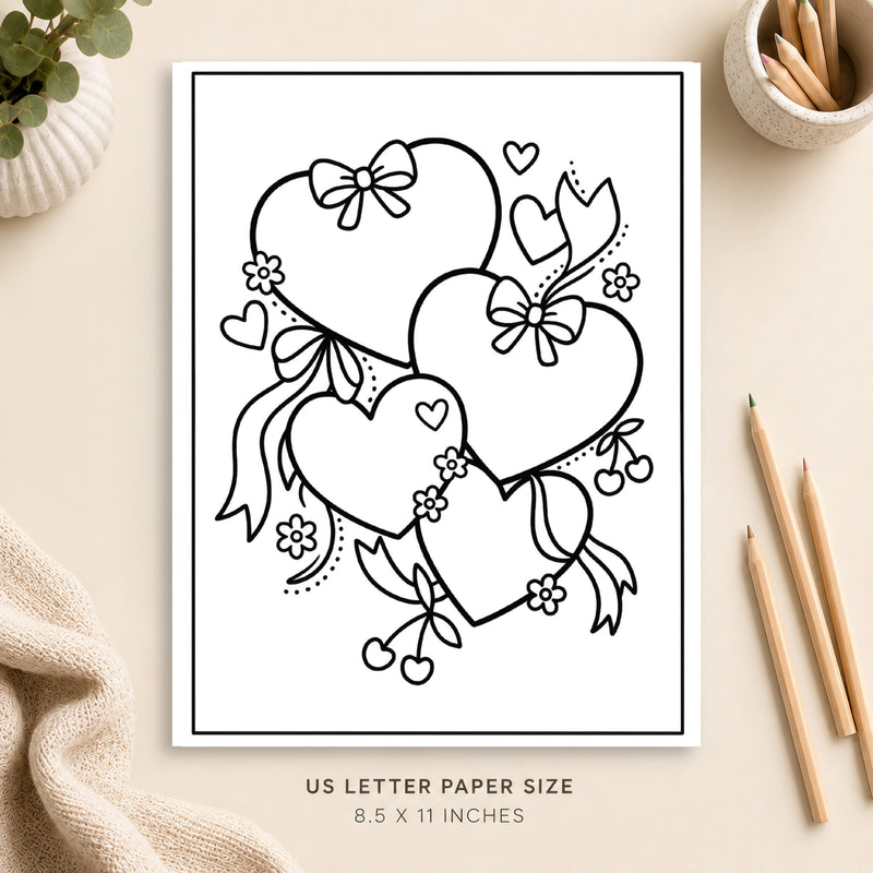 Coquette Hearts Coloring Page