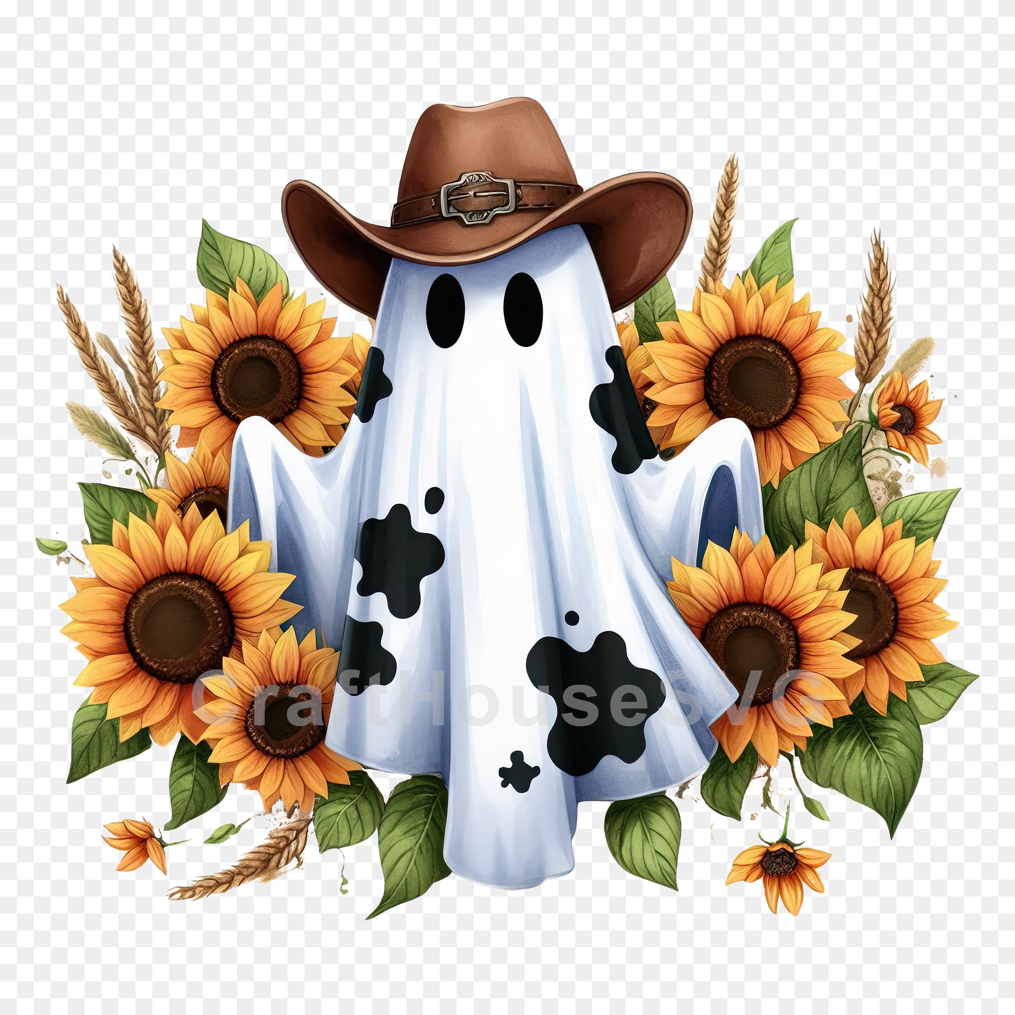 Cow Prints Cowboy Ghost Sunflowers PNG Sublimation