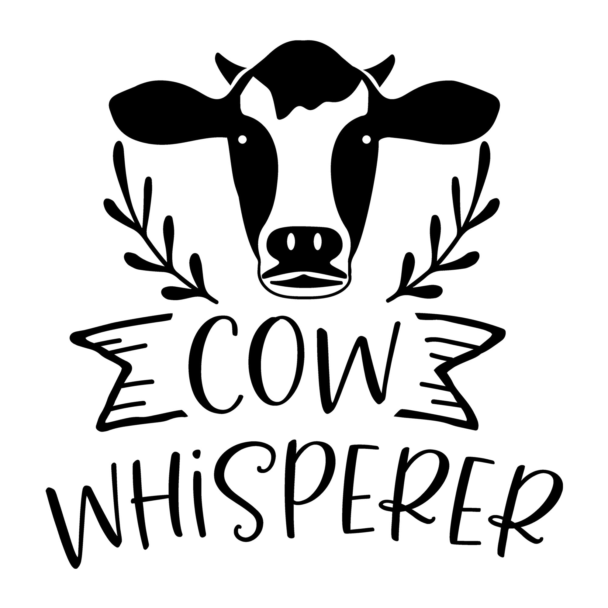 Cow Whisperer SVG design for Cricut, Silhouette, laser cutting, vinyl, sublimation, farmhouse signs, shirts, decals, mugs, and DIY craft projects.