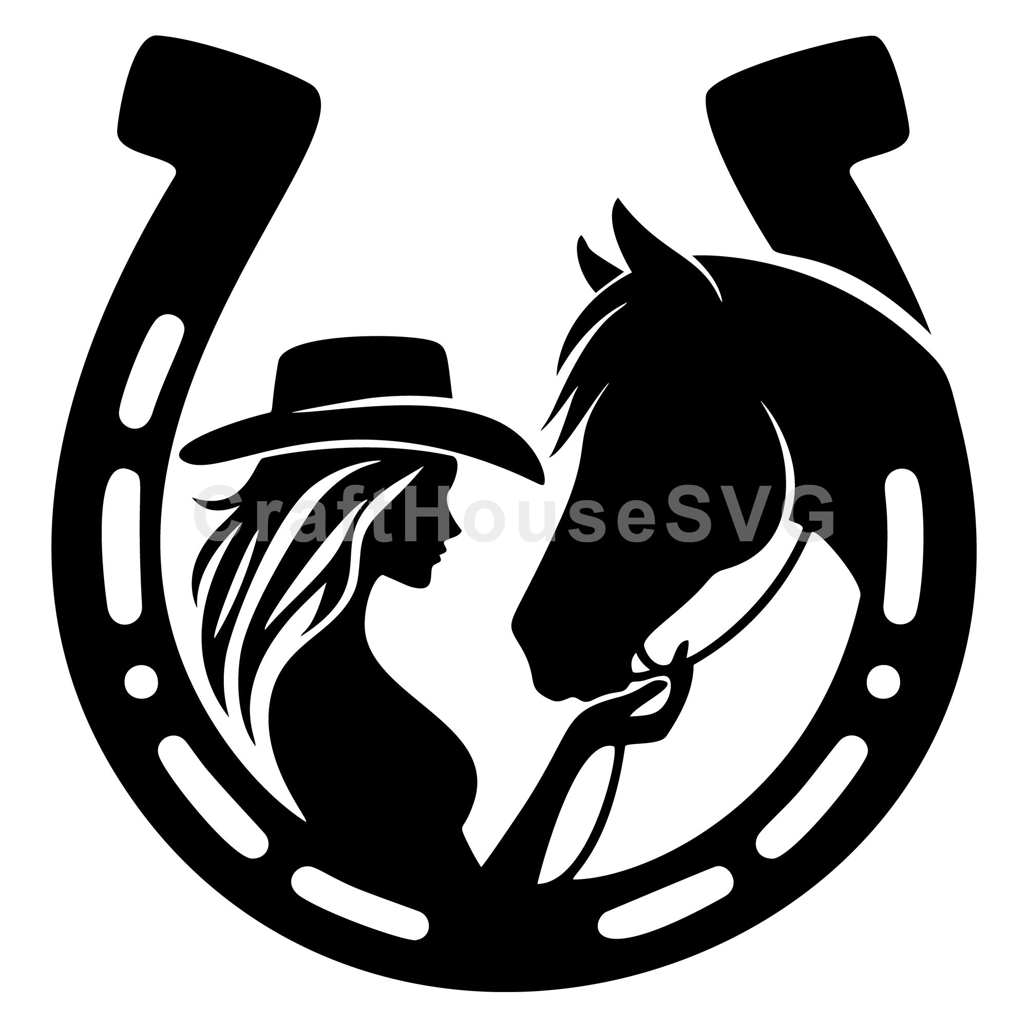 Cowgirl Horse and Horseshoe SVG