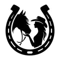 Cowgirl Horse and Horseshoe Silhouette SVG design for Cricut, Silhouette, laser cutting, vinyl, sublimation, and craft projects.