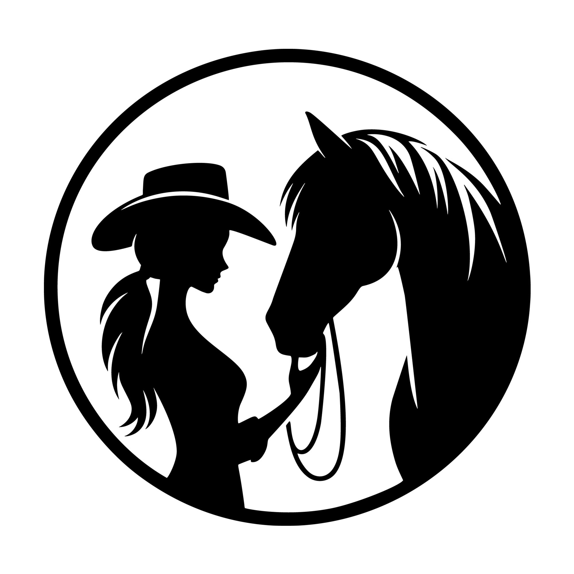 Cowgirl and Her Horse Round SVG design for Cricut, Silhouette, laser cutting, vinyl, sublimation, and craft projects.