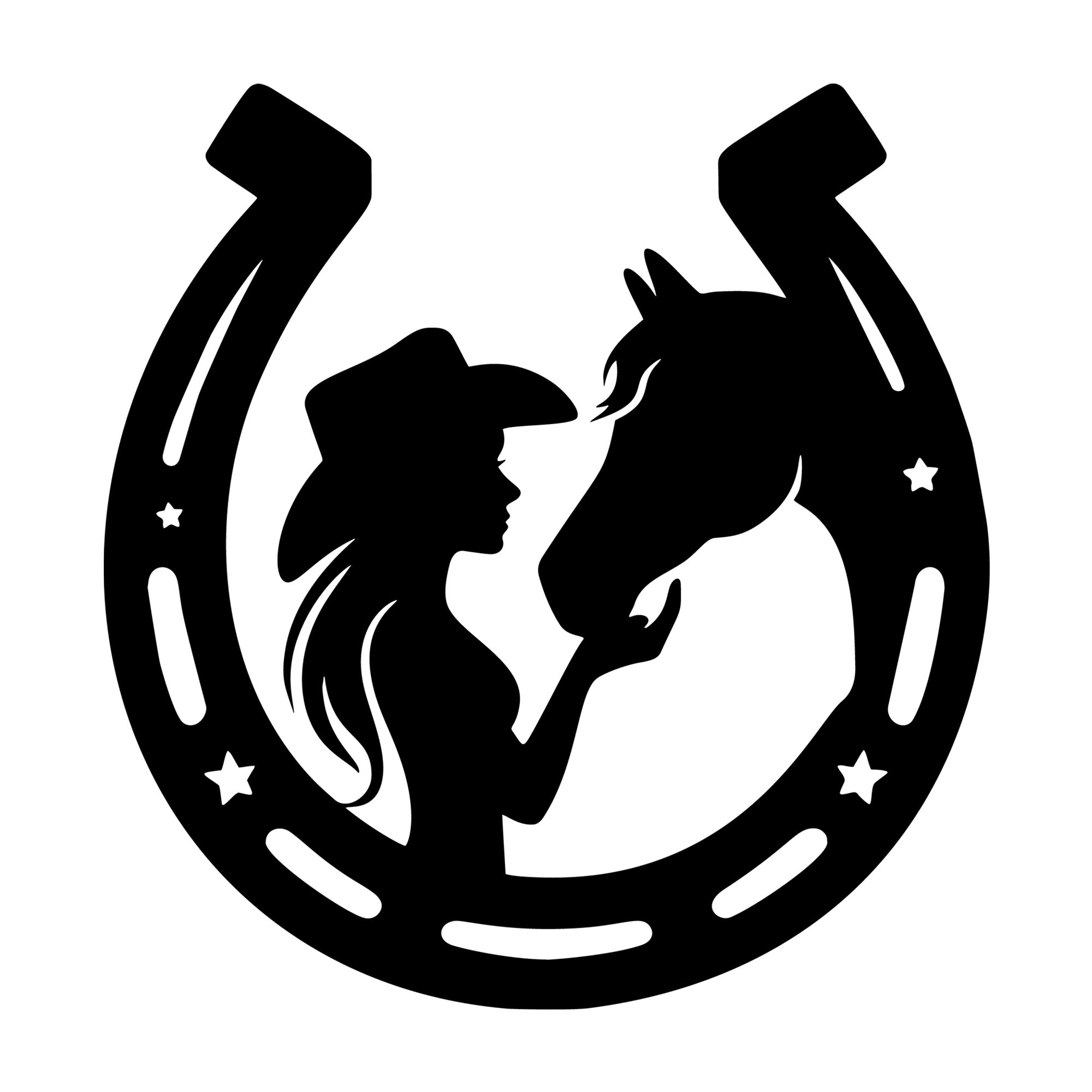 Cowgirl and Horse Silhouette SVG design for Cricut, Silhouette, laser cutting, vinyl, sublimation, and craft projects.