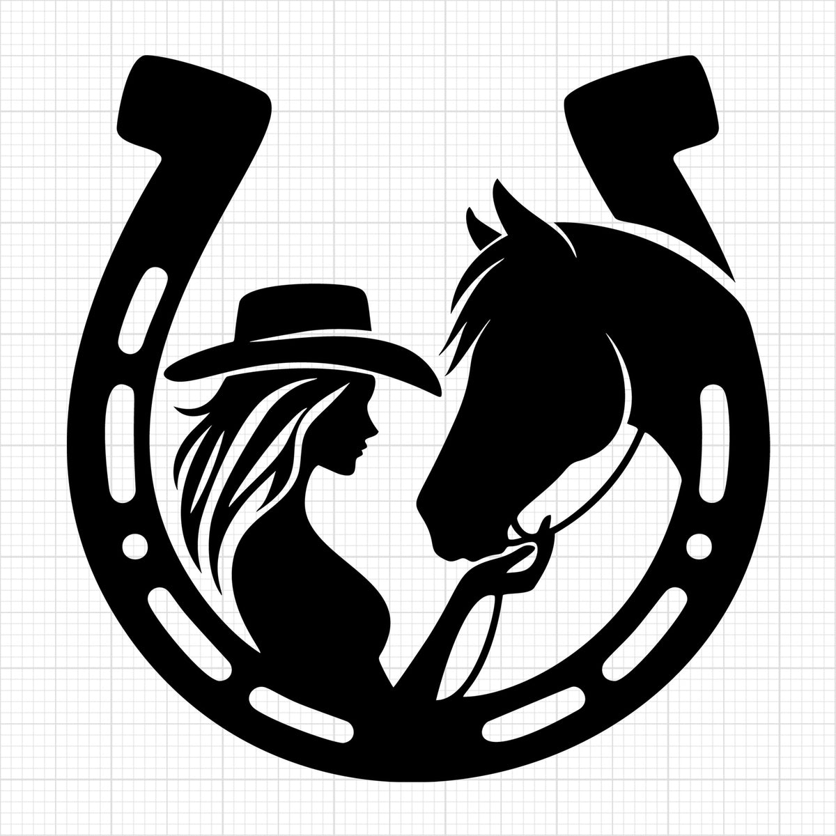 Cowgirl Horse and Horseshoe