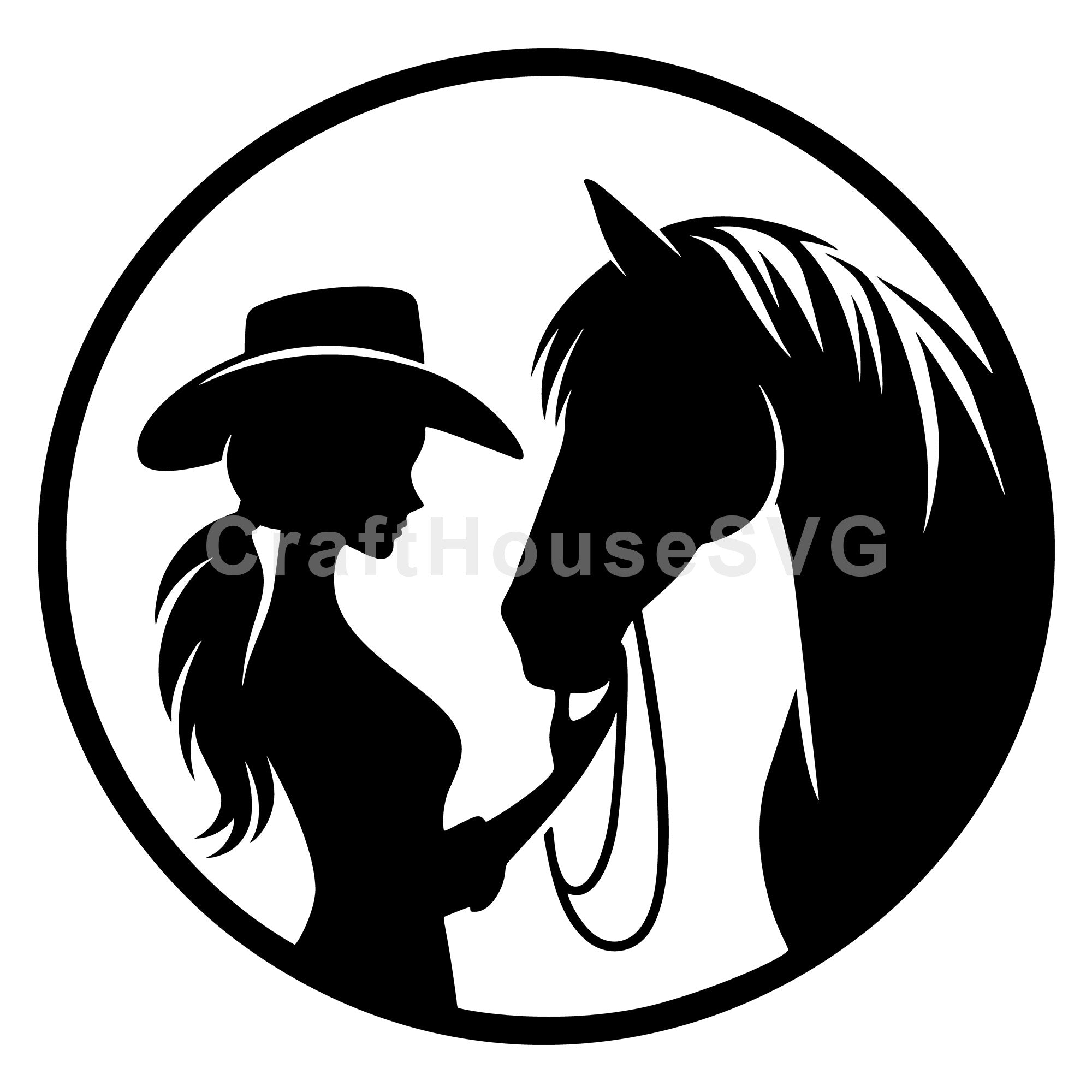 Cowgirl and Her Horse Round SVG