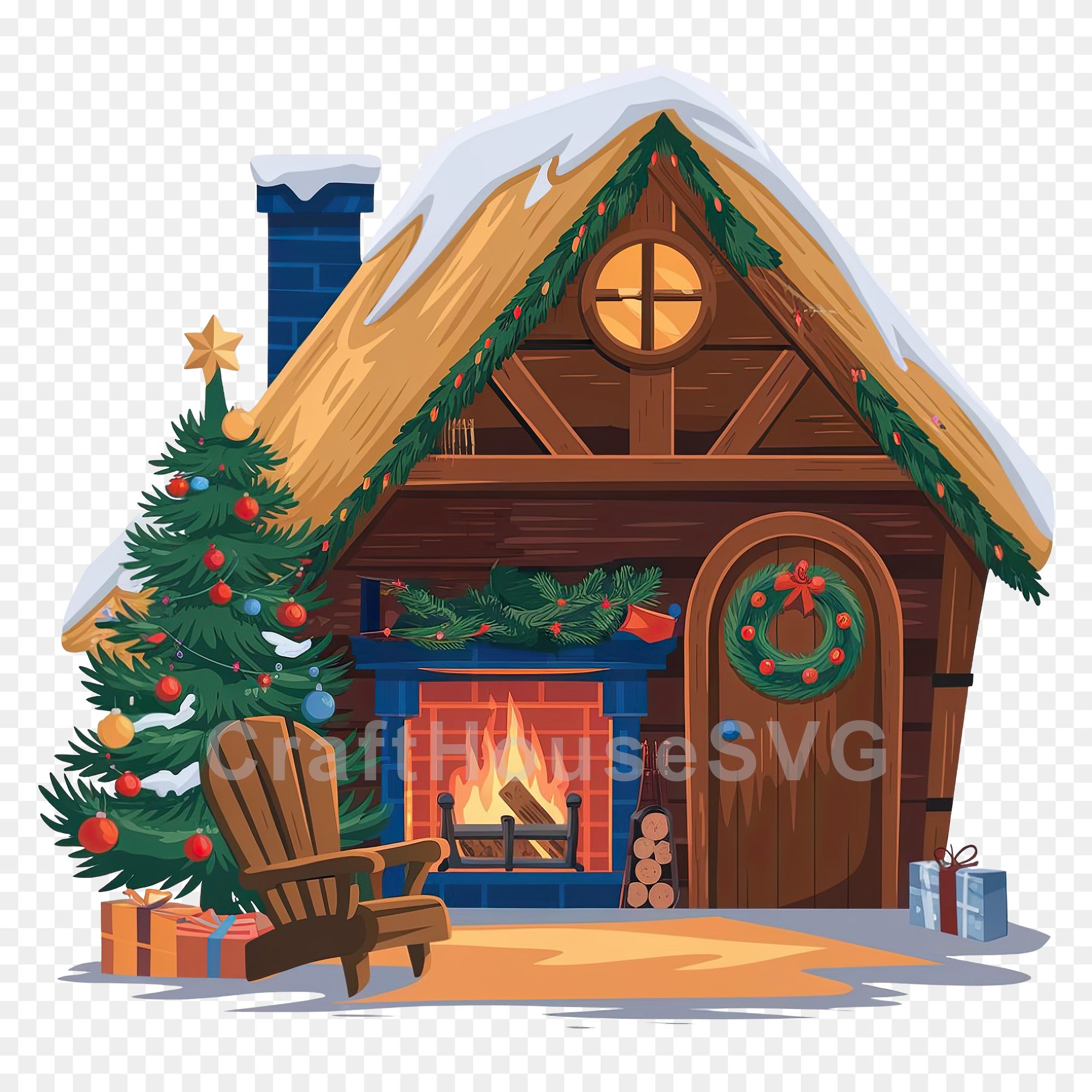 Cozy Cabin Christmas PNG Clip Art Sublimation