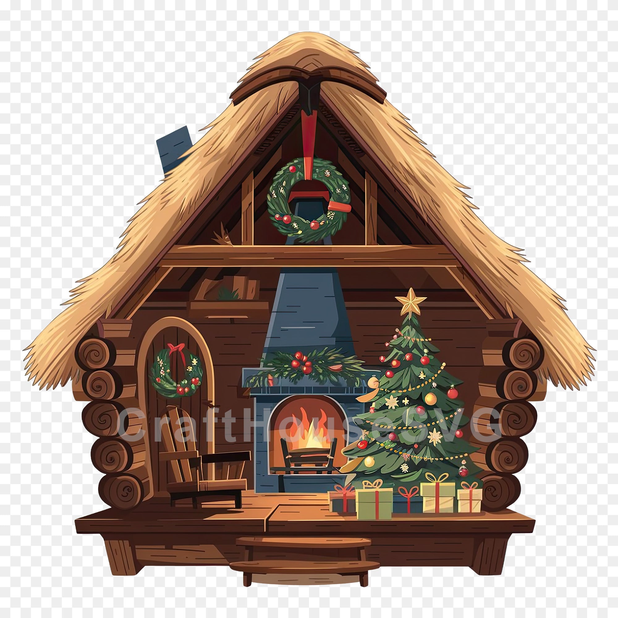 Cozy Christmas Cabin PNG Clip Art Sublimation