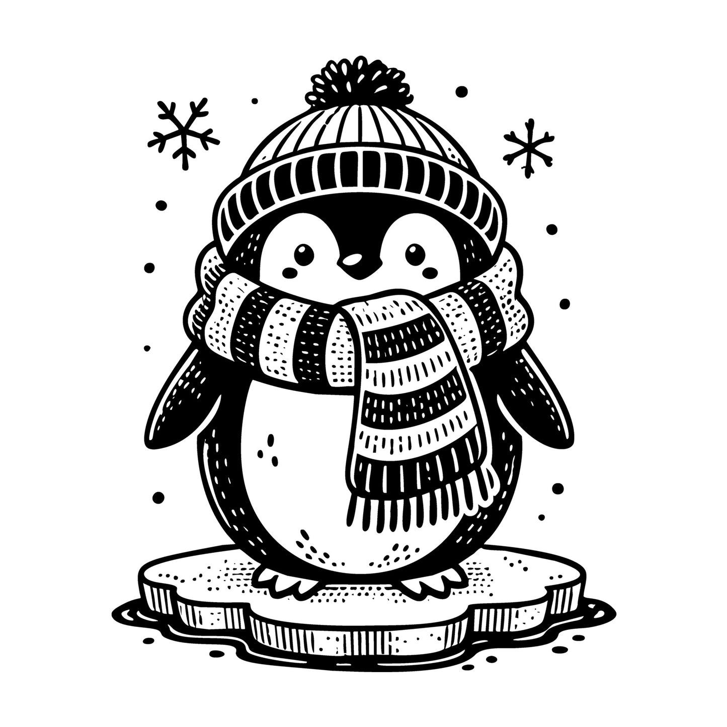 Cozy Penguin on Ice SVG design for Cricut, Silhouette, laser cutting, vinyl, sublimation, and craft projects.