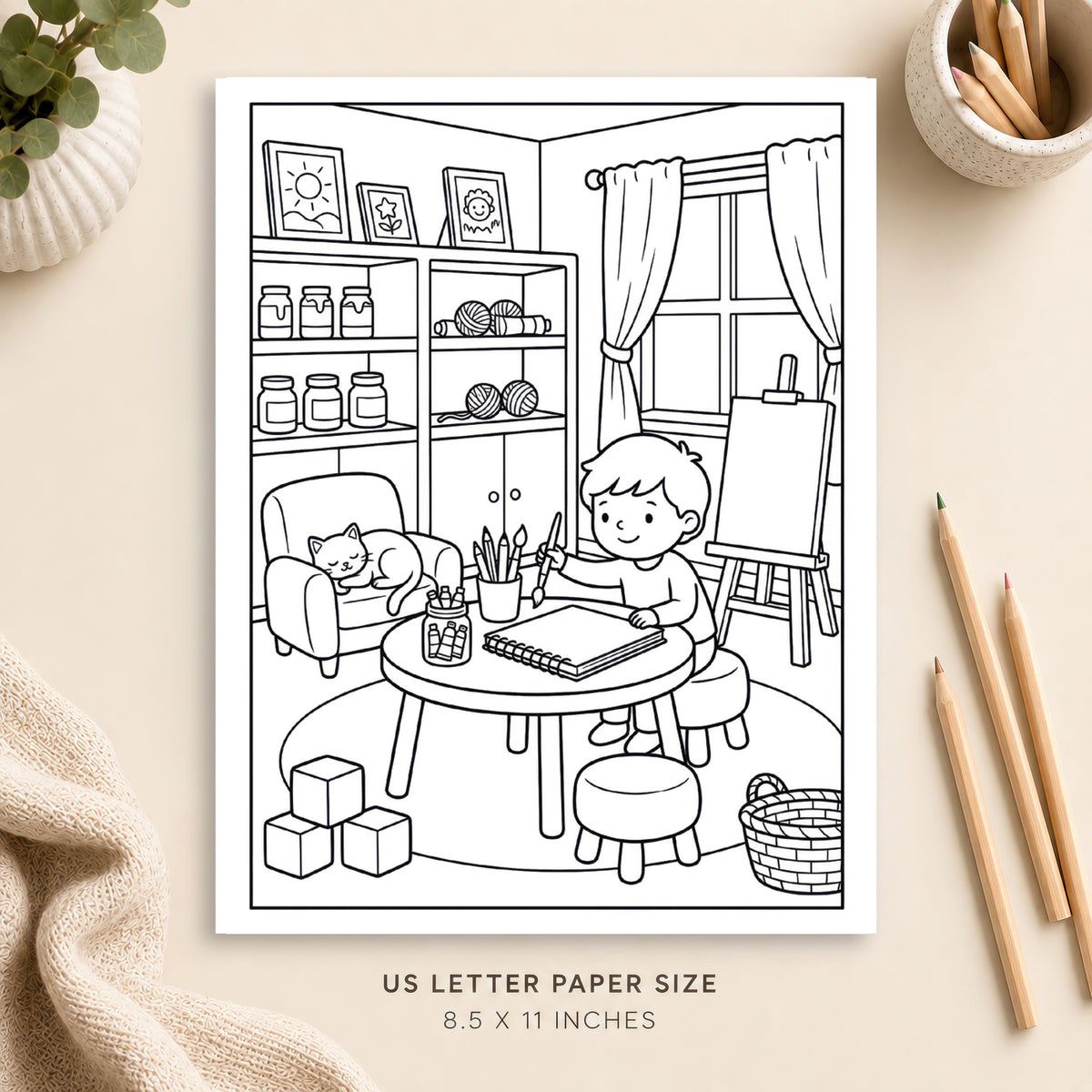Cozy Art Studio Coloring Page 2