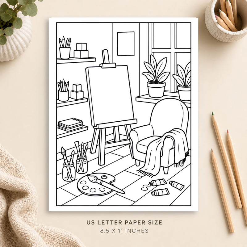 Cozy Art Studio Coloring Page 3
