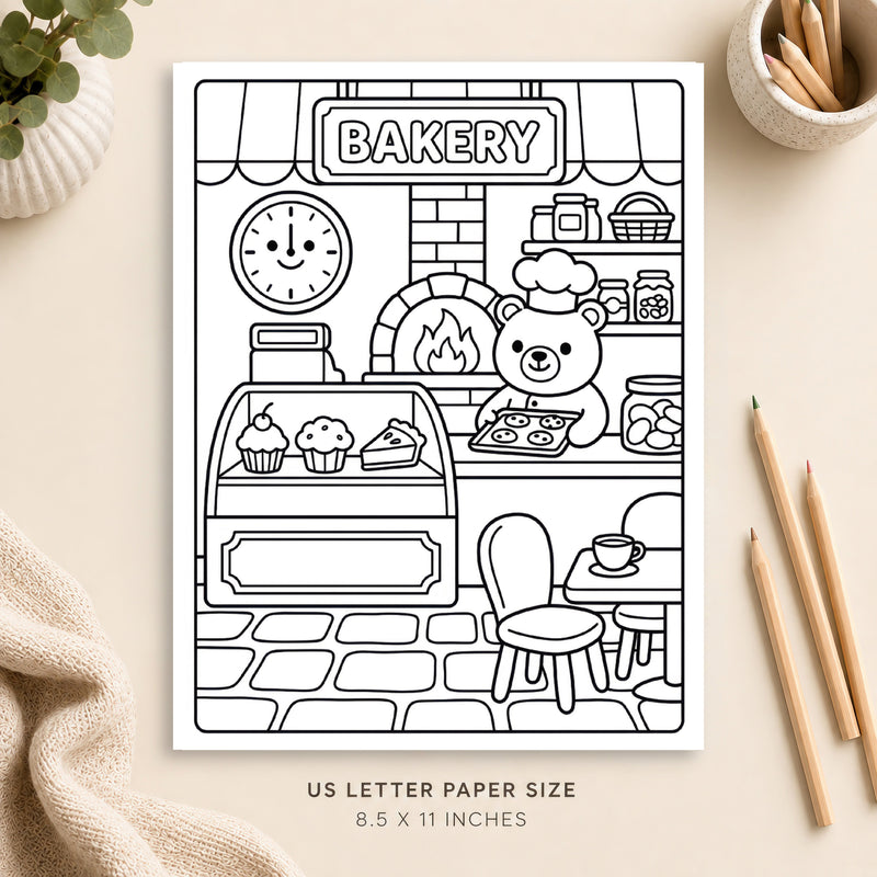 Cozy Bakery Coloring Page 1