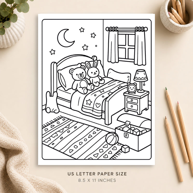 Cozy Bedroom Coloring Page 2