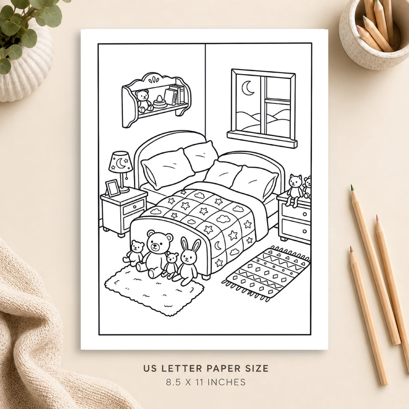 Cozy Bedroom Coloring Page 3