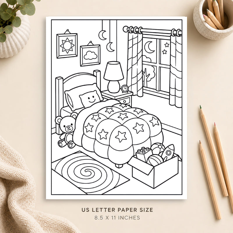 Cozy Bedroom Coloring Page 4
