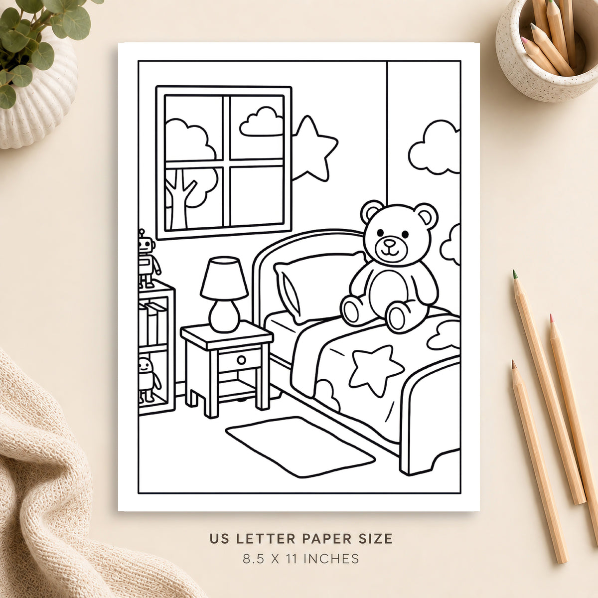Cozy Bedroom Coloring Page 7