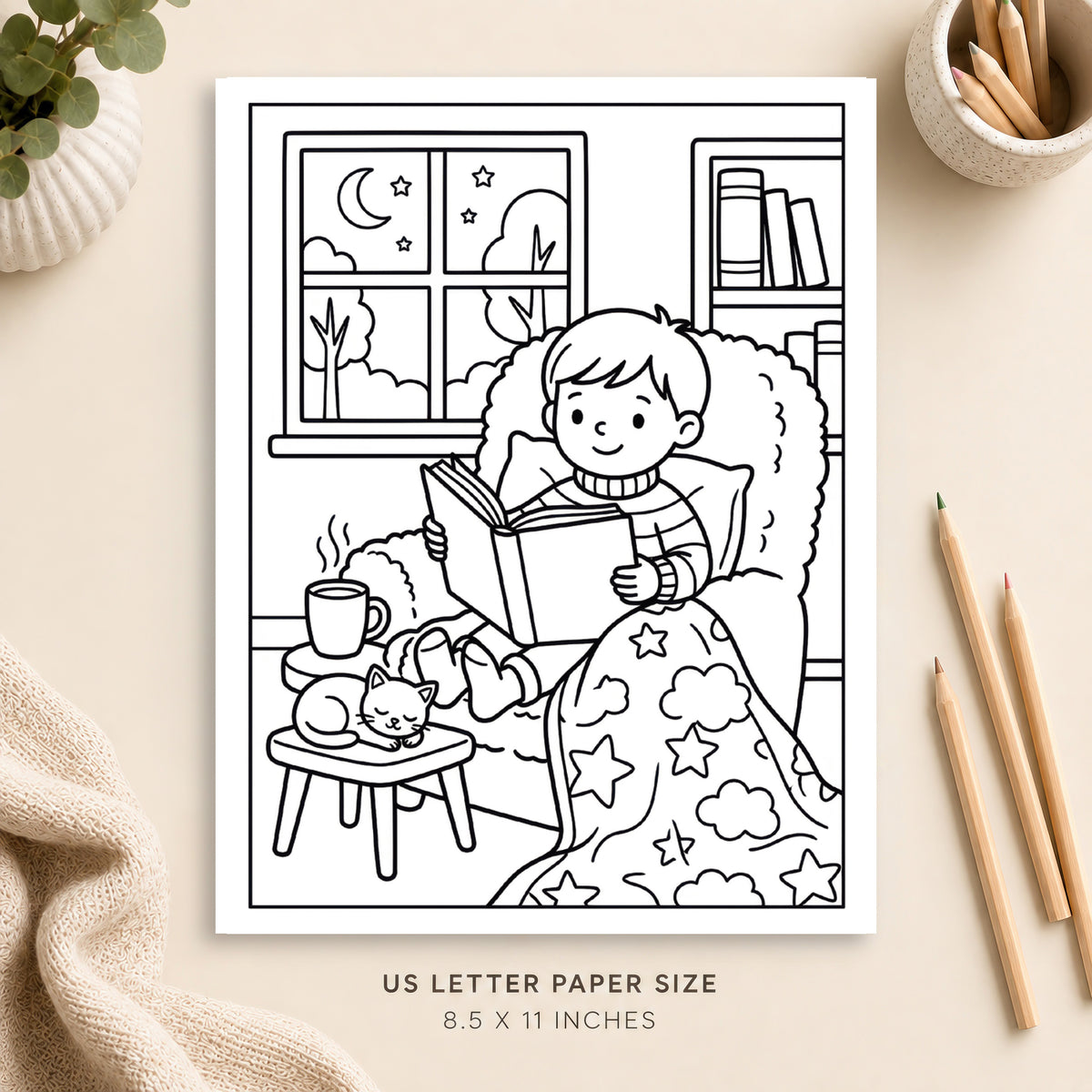 Cozy Book Lovers Coloring Page 3