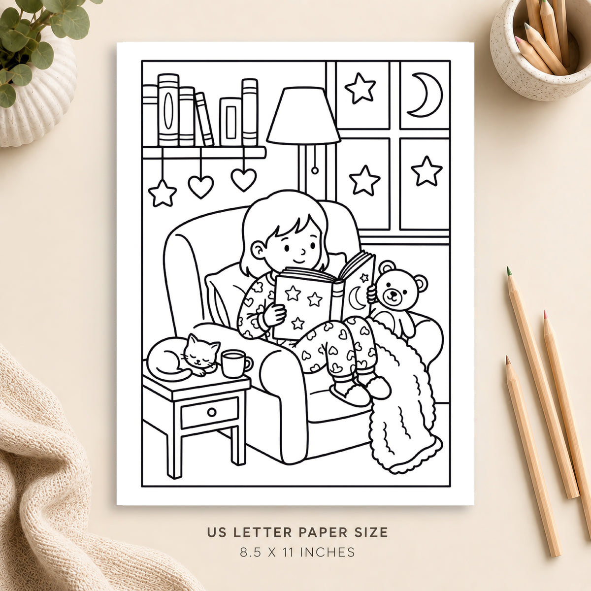 Cozy Book Lovers Coloring Page 5