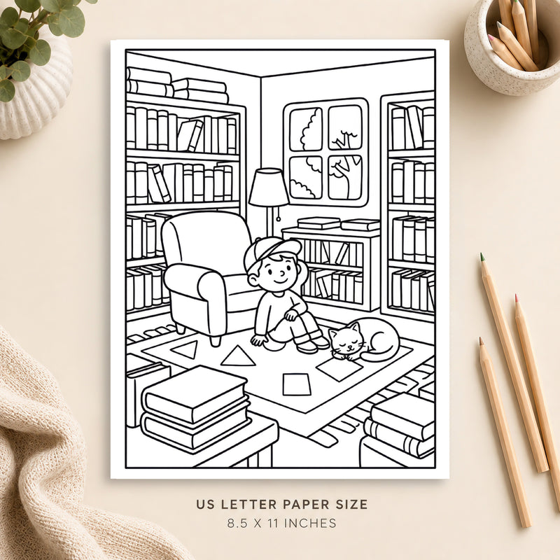 Cozy Bookstore Coloring Page 3