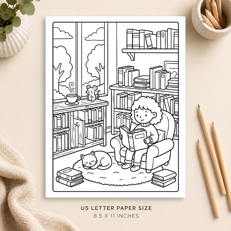 Cozy Bookstore Coloring Page 4