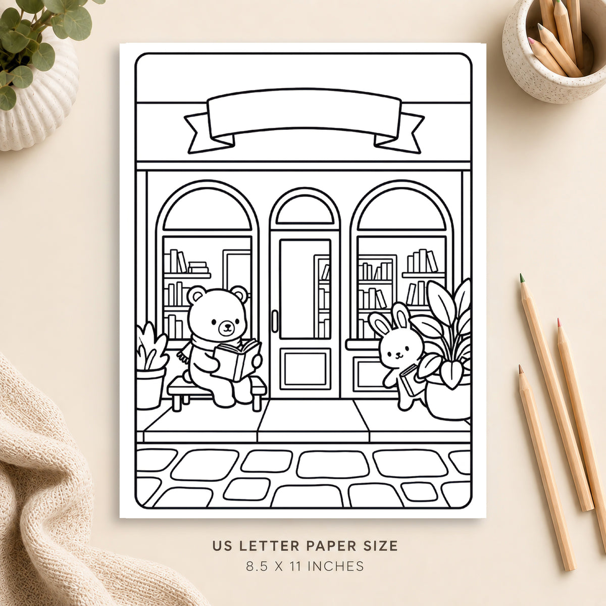 Cozy Bookstore Coloring Page 7