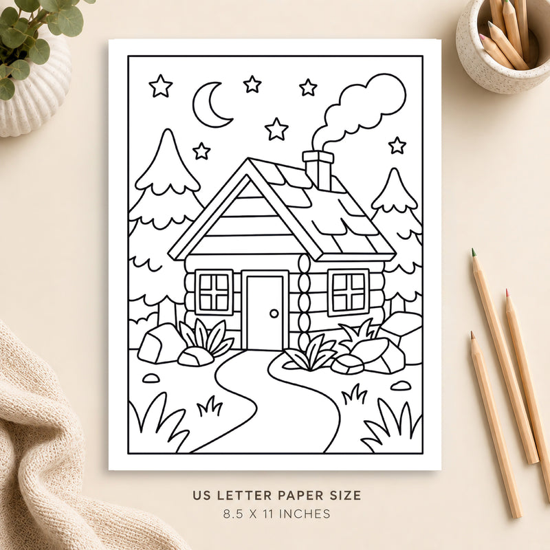 Cozy Cabin Coloring Page 1