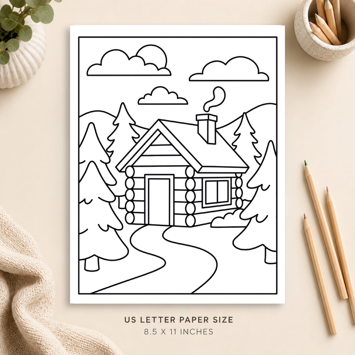 Cozy Cabin Coloring Page 2