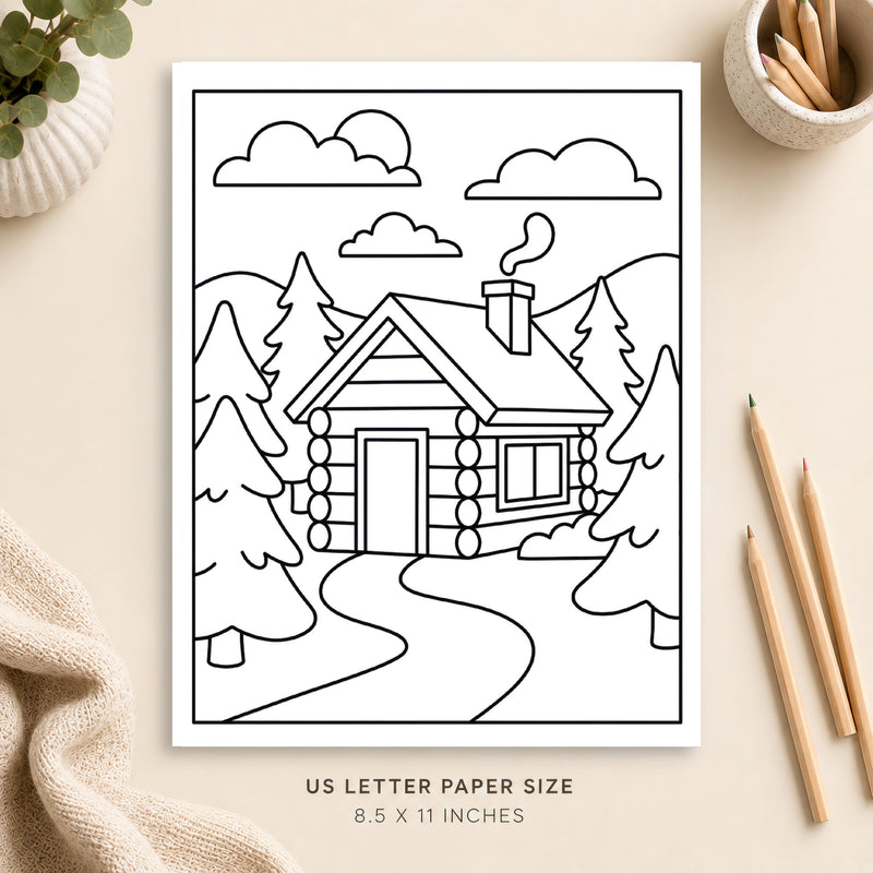 Cozy Cabin Coloring Page 2