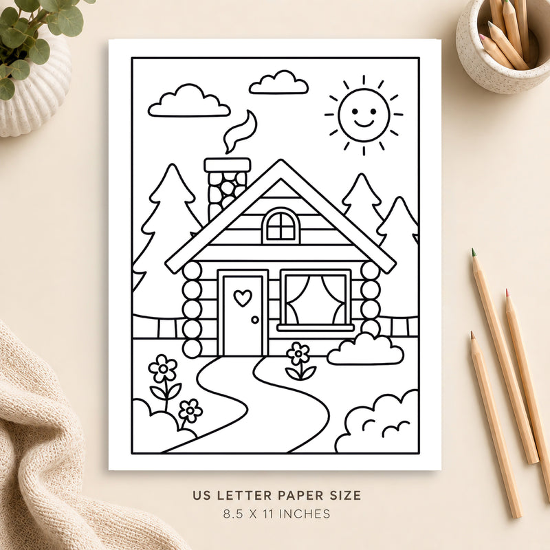 Cozy Cabin Coloring Page 3