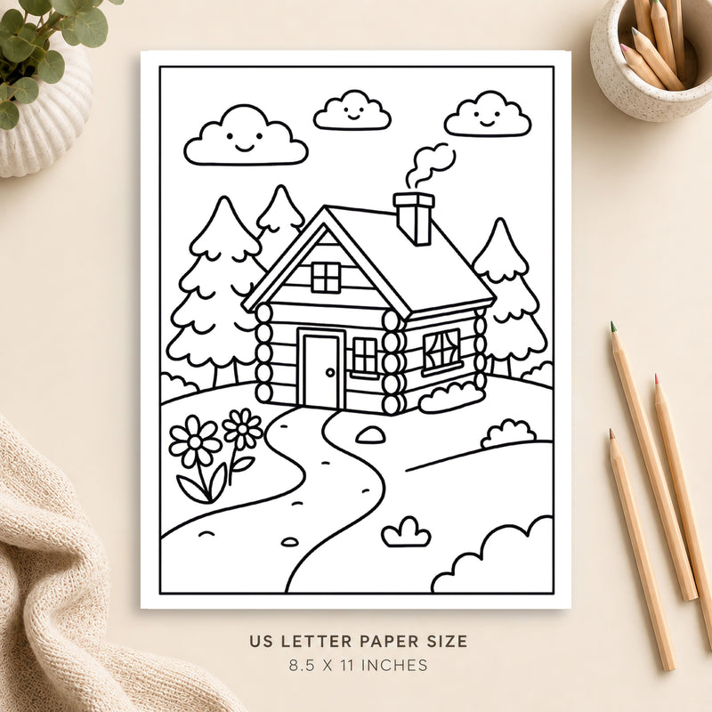 Cozy Cabin Coloring Page 4