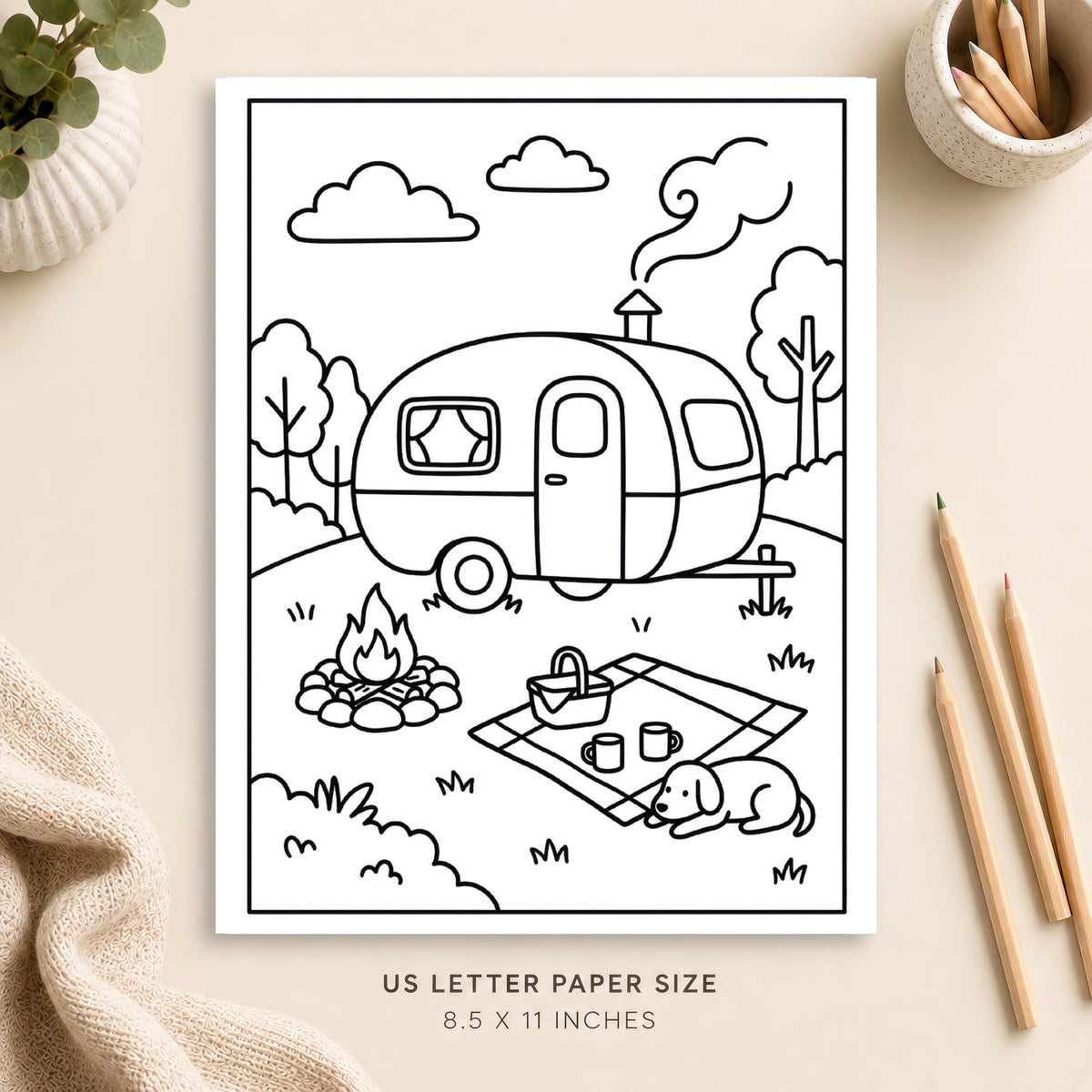Cozy Camper Life Coloring Page 1