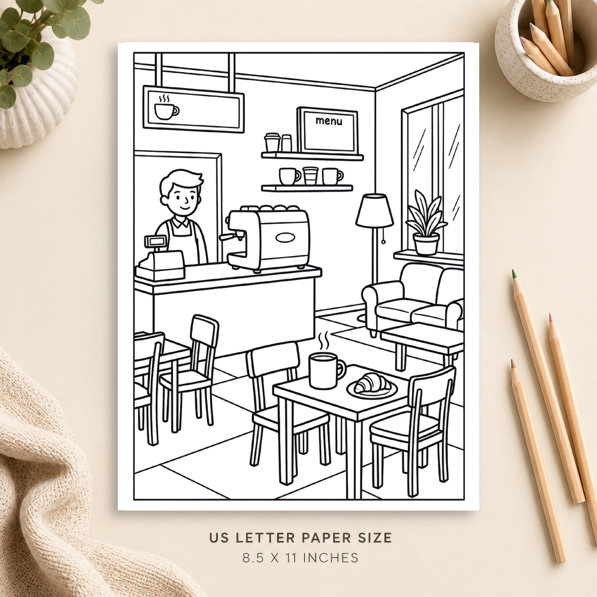Cozy Coffee Shop Coloring Page 1
