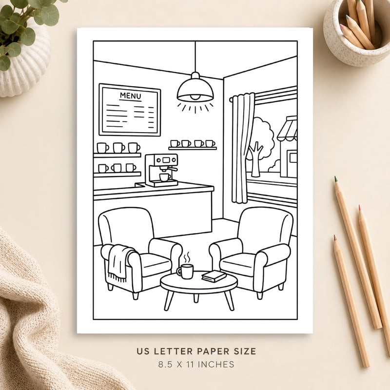 Cozy Coffee Shop Coloring Page 2