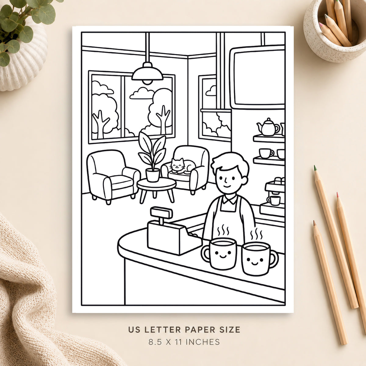 Cozy Coffee Shop Coloring Page 4