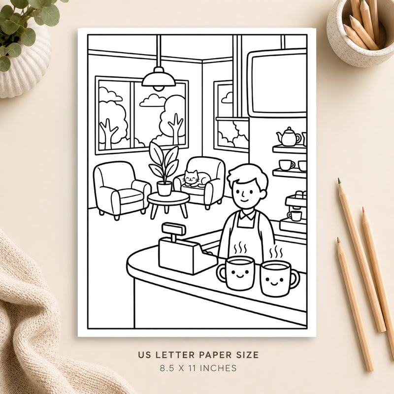 Cozy Coffee Shop Coloring Page 4